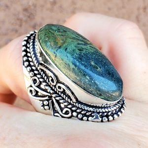 New Oversized Star Galaxy Jasper 925 Silver Statement Unisex Ring.